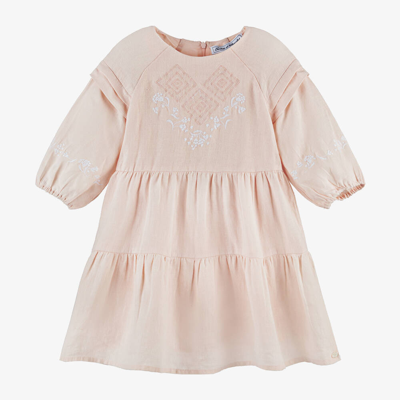 Tartine Et Chocolat Kids'  Girls Pale Pink Embroidered Linen Dress