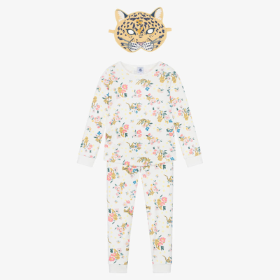 Petit Bateau Babies' Girls Ivory Floral Leopard Cotton Pyjamas In White