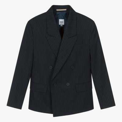 HUGO BOSS BOSS TEEN BOYS NAVY BLUE PINSTRIPE BLAZER