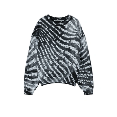 Alexander Wang Black Logo-print Cotton Sweater In Grey