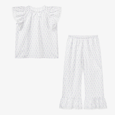 Amiki Children Teen Girls White Plumeti Cotton Pyjamas