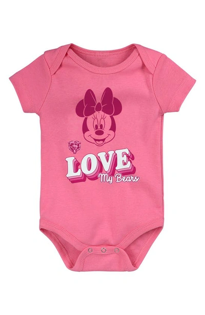 Nfl Babies' X Disney Minnie Mouse Love My Chicago Bears Cotton Bodysuit In Dark Pink