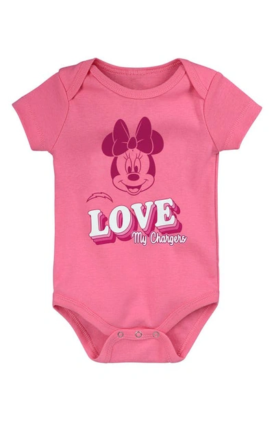 Nfl Babies' X Disney Minnie Mouse Love My Los Angeles Chargers Cotton Bodysuit In Dark Pink