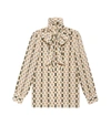 GUCCI Ivory Multicolor Silk Shirt with Web Kisses Print,GUC36P708