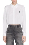 Sandro Womens Naturels Logo-embroidered Cropped Cotton Shirt In White