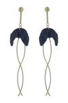 Olivia Welles Paloma 14k Burnished Yellow Gold Plated Wavy Blue Dangle Drop Earrings In Beige
