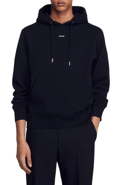 Sandro Logo-embroidered French Cotton Terry Hoodie In Black