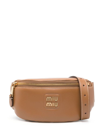 Miu Miu Logo-lettering Leather Belt Bag In Caramel