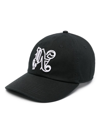 Palm Angels Embroidered-logo Cotton Cap In Black White