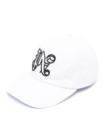 Palm Angels Monogram-embroidered Cotton Cap In Black White