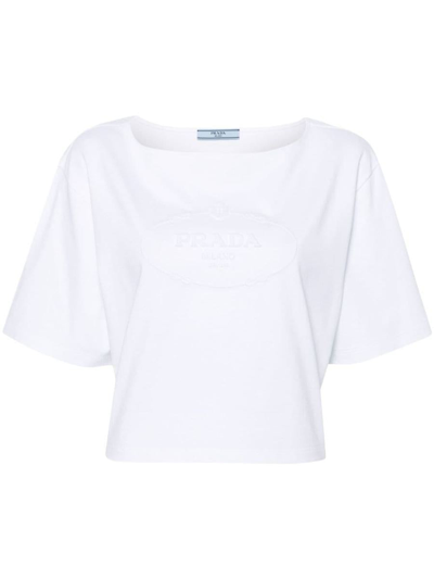Prada Cropped T-shirt With Logo In White
