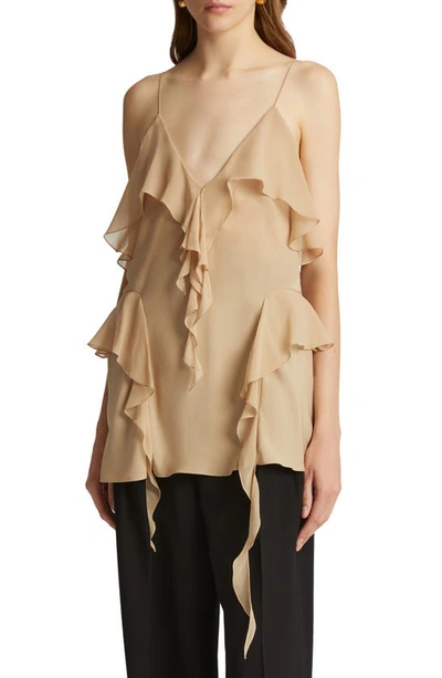 Khaite Piet Ruffled Silk Top In Beige