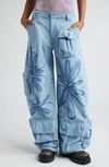 Collina Strada Garden Denim Cargo Pants In Flower Burst Blue