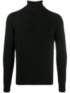 Malo Ribbed Turtleneck Knit Sweater With High Collar In Black