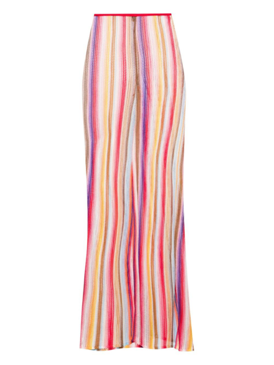 Missoni Striped Knit Low Rise Flared Trousers In Red