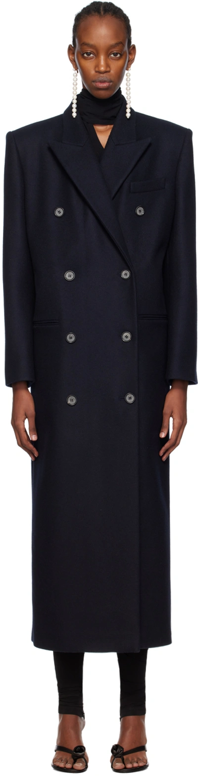 Magda Butrym Wool Double-breasted Coat In Navy