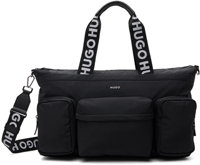 Hugo Black Logo Trim Holdall Duffle Bag In Black 001
