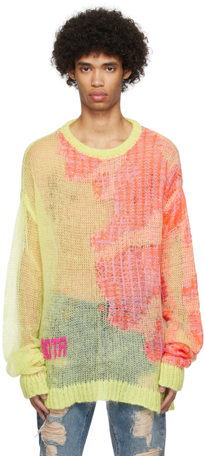 Members Of The Rage Green & Pink Sheer Sweater In Lime/multicolor