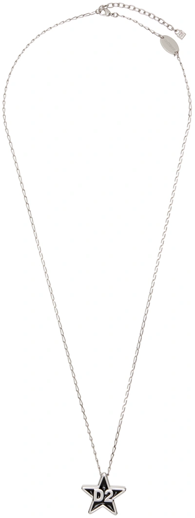 Dsquared2 Silver D2 Necklace In M912 Palladium+black