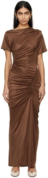 ATLEIN BROWN RUCHED MIDI DRESS