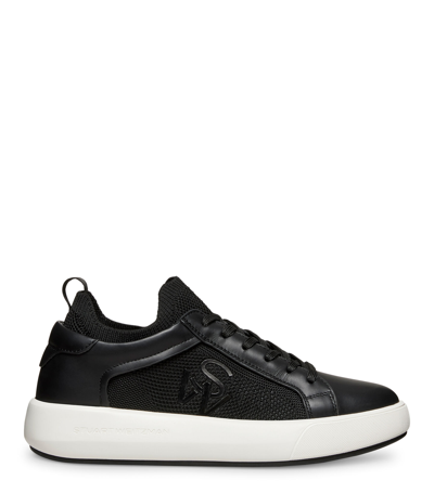 Stuart Weitzman 5050 Pro Leather Knit Low-top Trainers In Black