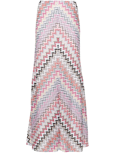 Missoni Striped Metallic Crochet-knit Maxi Skirt In Pink White Multi