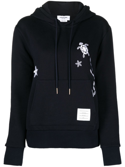 Thom Browne Blue Nautical-embroidered Cotton Hoodie