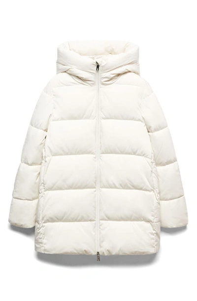 Mango Quilted Water Repellent Hooded Puffer Coat In Off White