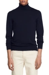 Sandro Turtleneck Fine-knit Wool Jumper In Marine
