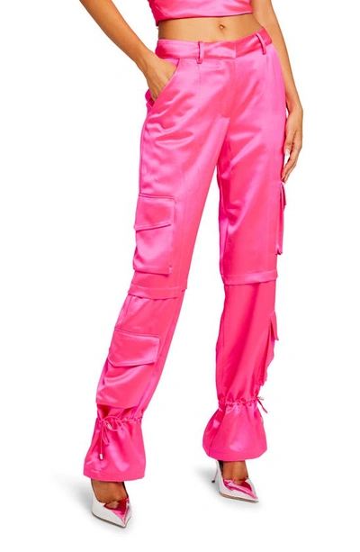 Retroféte Mar Slim Satin Cargo Trousers In Paradise Pink