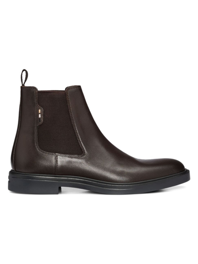 Hugo Boss Leather Chelsea Boots With Signature-stripe Detail In Dark Brown