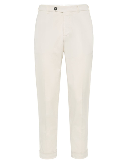 Brunello Cucinelli Men's Garment Dyed Italian Fit Trousers In Off White