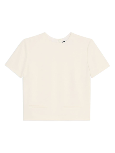 Theory Admiral Crepe Short-sleeve Crop Top In Rice