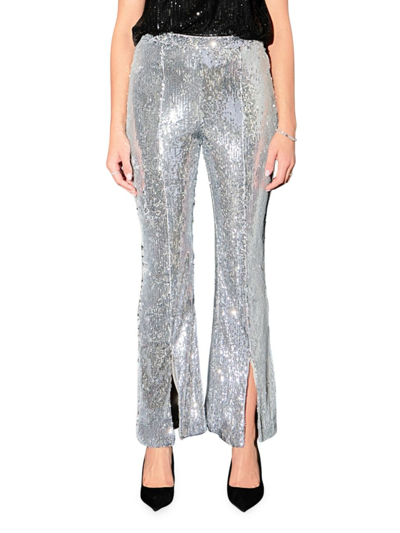 Endless Rose Women's Sequins Front Slit Pants In Silver