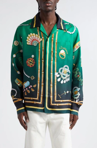 Casablanca La Boite A Bijoux Printed Silk Shirt In Green Multi