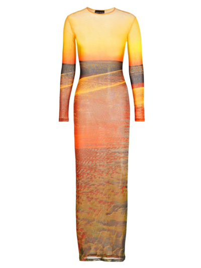 Louisa Ballou High Tide Mesh Maxi Dress In Orange