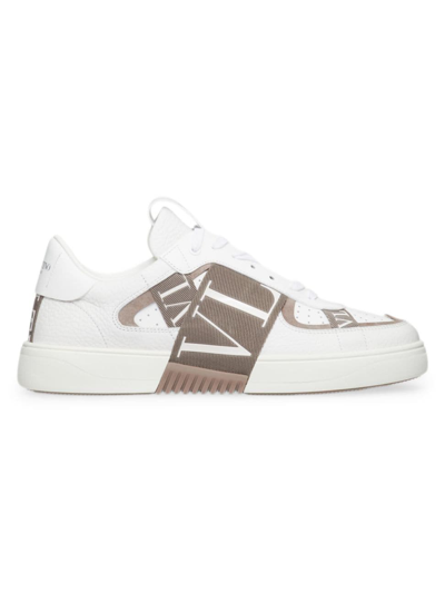 Valentino Garavani Men's Vl7n Low-top Calfskin Trainers With Bands In White Clay