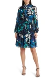 KOBI HALPERIN FLORAL PRINT RUFFLE LONG SLEEVE DRESS