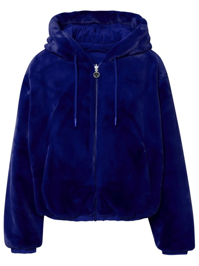 Moose Knuckles Quilted Eatonbomber Jacket In Cobalt Eco Fur In Blue