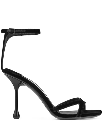 Jimmy Choo Ixia 95mm Velvet Sandals In Black