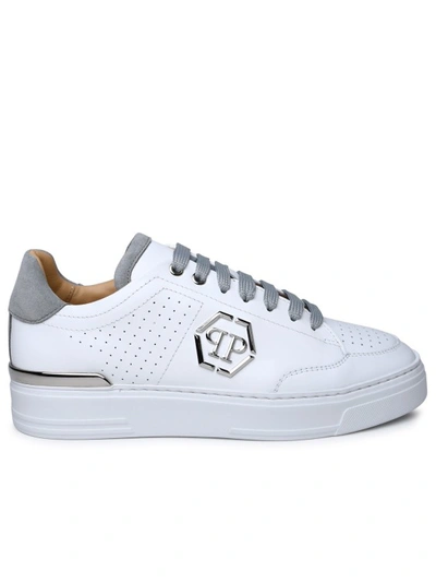 Philipp Plein Hexagon 皮质运动鞋 In White