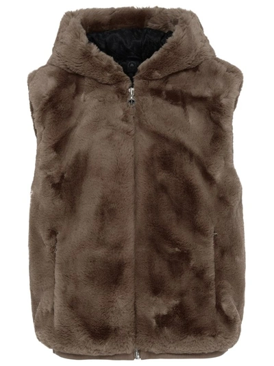 Moose Knuckles Hooded Gilet In Brown