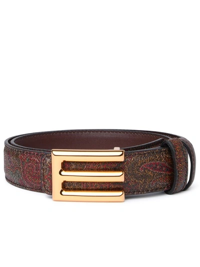 Etro Reversible Logo Belt In Brown