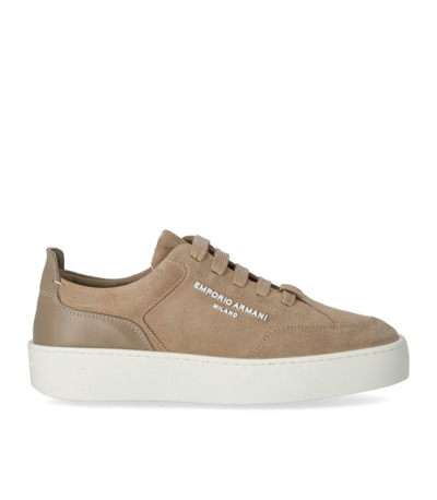 Emporio Armani Beige Suède Sneaker In Brown