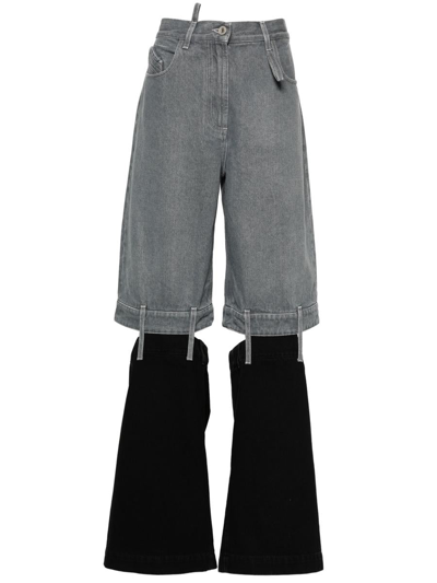 Attico The  Gray Jeans With Cuttings In Black
