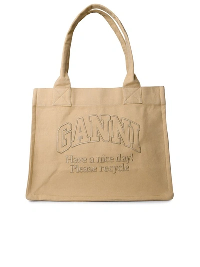 Ganni Easy' Cream Recycled Cotton Shopping Bag In Neutrals