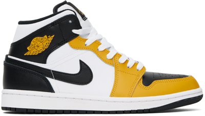 Nike Black & Yellow Air Jordan 1 Mid Sneakers In Yellow Ochre/black-w