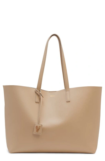 Versace La Medusa Calf Leather Tote Bag In Sand Multi/gold