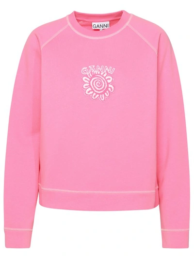 Ganni Logo-print Cotton Sweatshirt In Pink