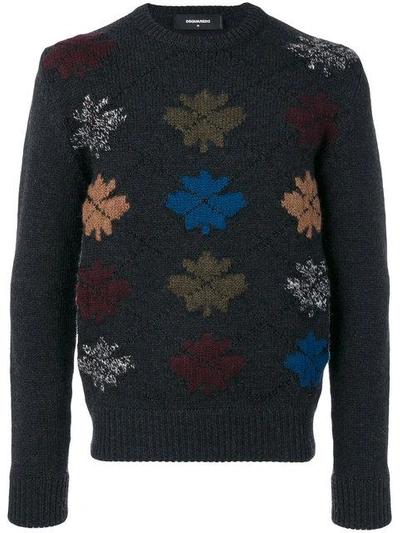 Dsquared2 Maple Leaf Wool Blend Sweater In Grey